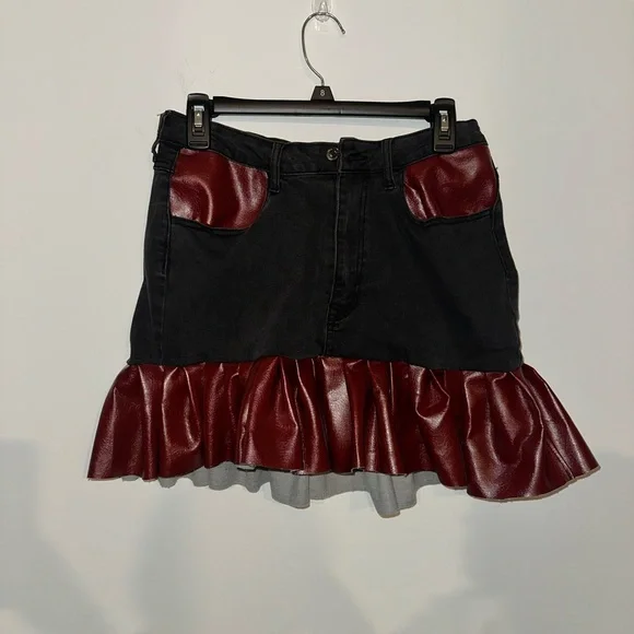 Ruffled Denim and Red Mini Skirt with Ruffles - Picture 6 of 6